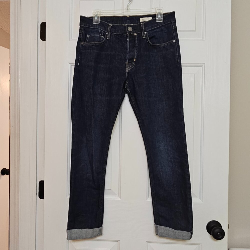 32 All Saints Jeans Cropped 25" Womens Blue Cigarette Skinny Button Fly 28"